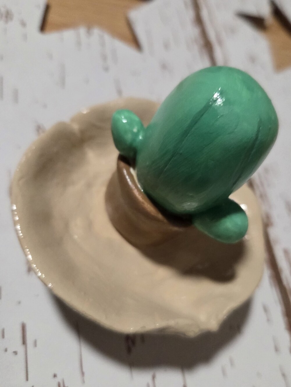 Green Modeling Clay Cactus Ring Holder